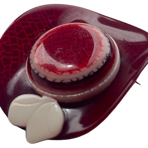 Vintage rare original burgundy Lea Stein hat pin brooch 1970s Paris French designer fashion novelty celluloid acetate