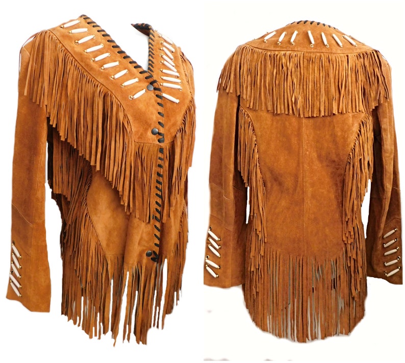 Vintage tan genuine suede fringe jacket 70s rocker Western image 0