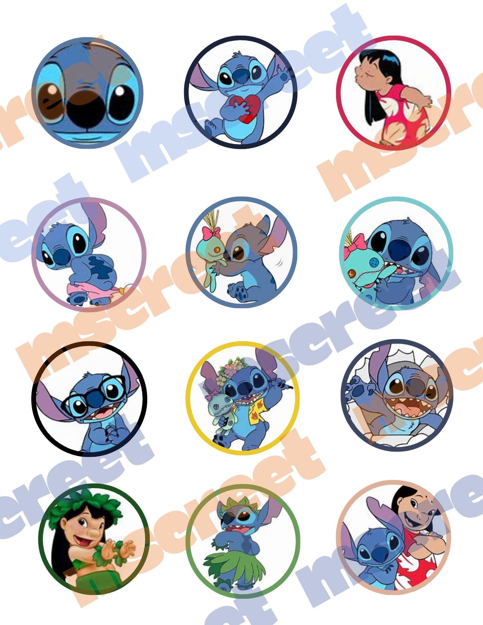 Lilo and Stitch edible toppers, cake toppers, cookie toppers, icing sheets, icing precut images, cupcake toppers, treat toppers.
