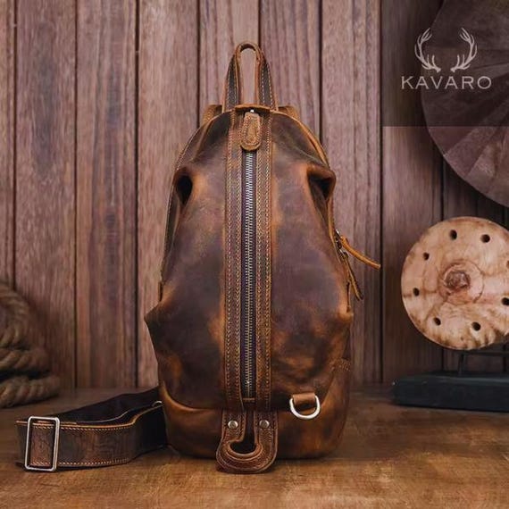 Handmade Vintage Genuine Leather Chest Bag Men Retro Cowhide  display picture 2