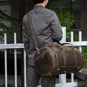 Men’s Leather Travel Duffel Bag – Weekender Gym Bag with Shoe Compartment
