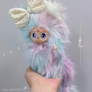 Fluffy Pastel Long Fur Unicorn Style Plush | Handmade Kawaii Doll with Detachable Magnetic Fox Tail | Collectible Gift