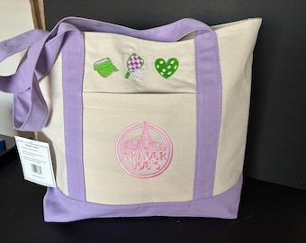 Upgraded Custom Trader Joe's Large Canvas Tote - Lavender