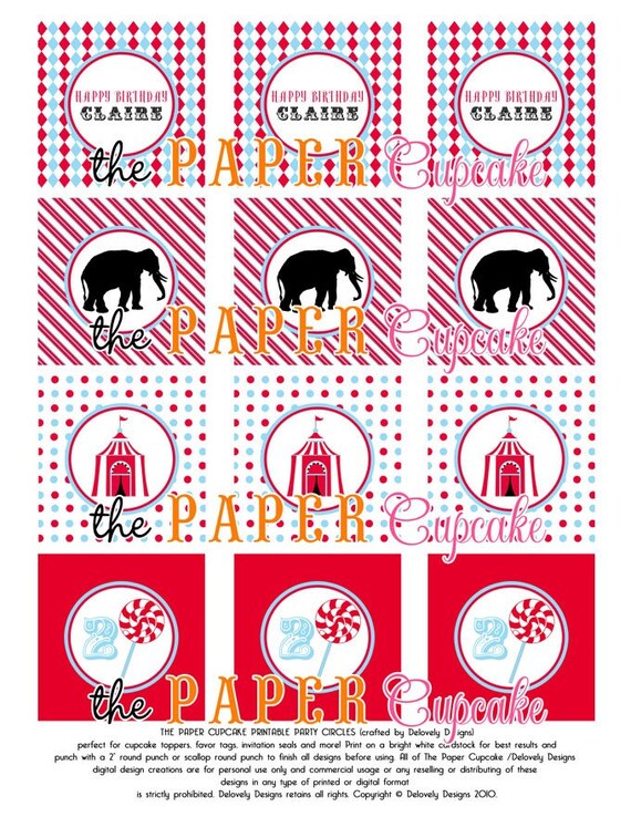 Items similar to Printable Party Toppers - Big Top Circus Theme - DIY ...