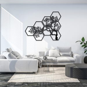 Tree Branch Metal Wall Art | Hexagon Tree Branch Wall Decor | Nature-Inspired Wall Art |  Living Room Decor | Wall Hangings | Birthday Gifts