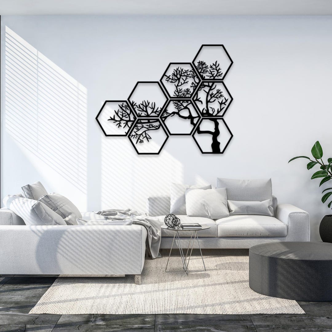Tree Branch Metal Wall Art | Hexagon Tree Branch Wall Decor | Nature ...