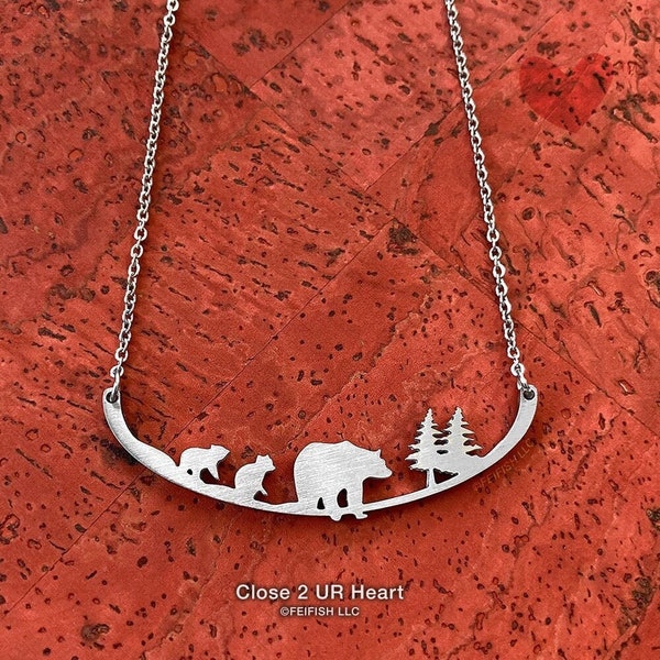 Mother Bear with Two Cubs Necklace by Close 2 UR Heart