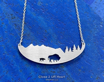 Bison in Mountains Necklace