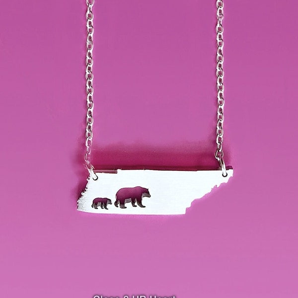 Tennessee State Map with Bears Necklace