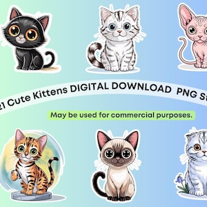 50% OFF! 21 Cute Kitten Clipart Stickers – Cartoon Cat PNG & JPEG Bundle – Commercial Use – Digital Download