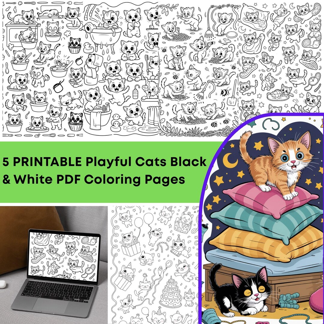 Playful Cats Coloring Pages: Fun Cartoon Art for Kids & Adults (PDF ...