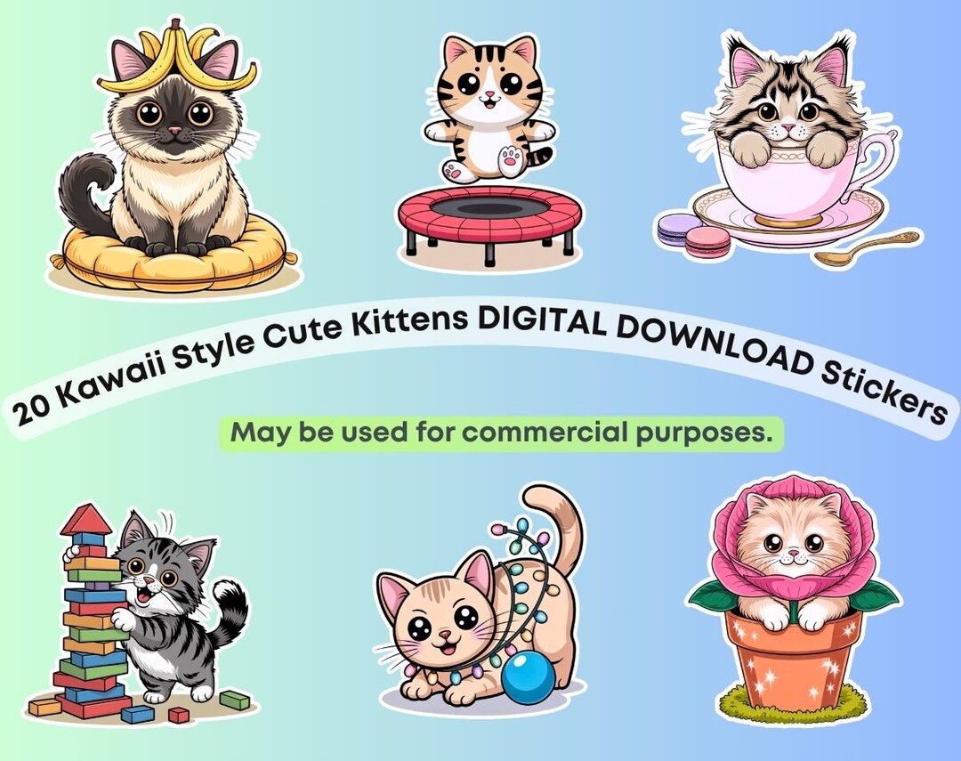 Kawaii Kitten Stickers – 20 Cute Cat Clipart (digital Download) - Etsy