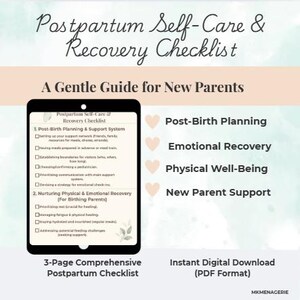 Postpartum Checklist | New Parent Guide to Self-Care, Healing & Wellness | Digital Fourth Trimester Planner