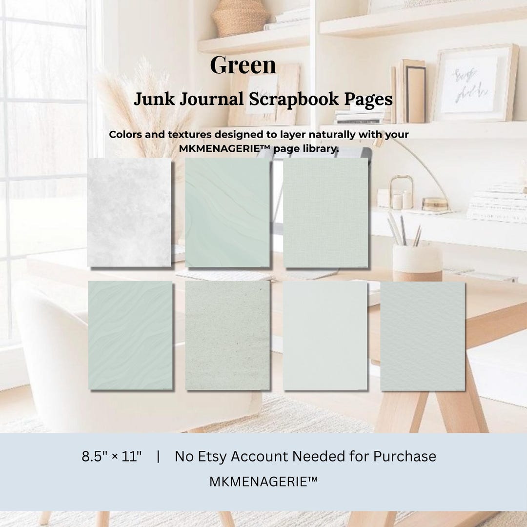 Green Junk Journal Pages | Printable Scrapbook Papers | Digital Paper ...