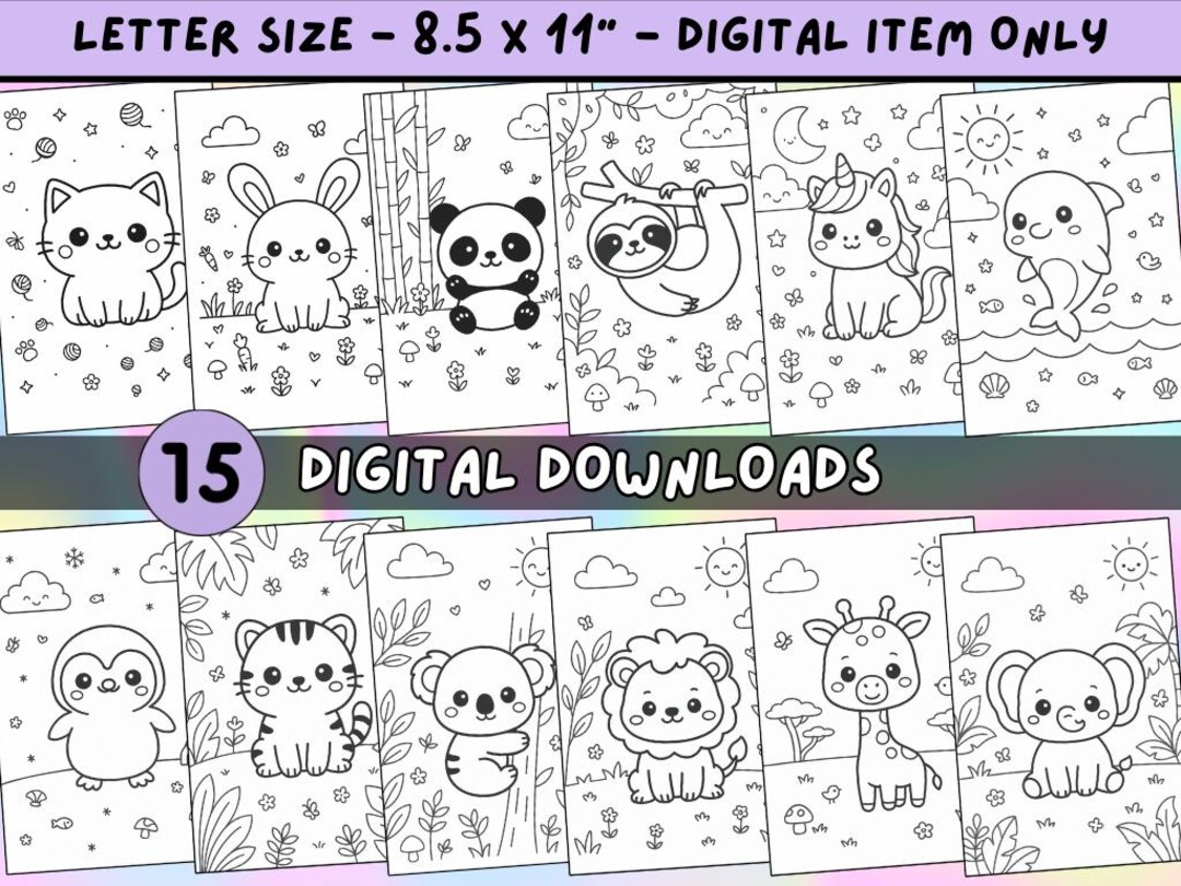 Kawaii Animals Coloring Book – 15 Cute Printable Pages for Kids ...