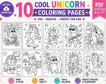 Coloriages de licornes pour enfants – 10 pages à imprimer pour un plaisir magique | Téléchargement PDF numérique