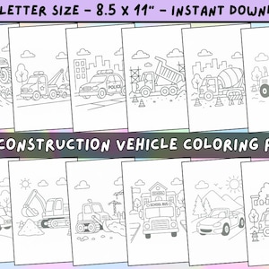 Kids Construction Coloring Pages – 15 Trucks, Cars & Vehicles | Printable Digital PDF