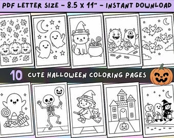 Halloween Malvorlagen für Kinder | 10 druckbare Halloween Aktivität Blätter | Lustige Trick-or-Treat & gruselige Freunde Designs