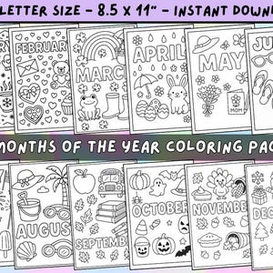 12 Months of the Year Coloring Pages for Kids | Printable Calendar Activity | Seasonal Monthly Themes PDF