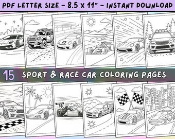 Kids Vehicle Coloring Pages – Race Cars, Sports Cars & Trucks Collection | Instant Digital PDF