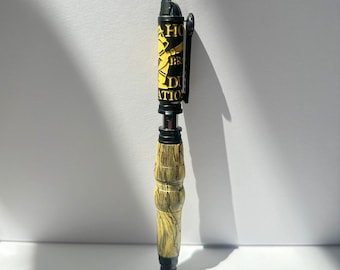 Firefighter Push Lock Pen with Black and Yellow Finishes - Spalted Tamarind Wood