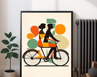 Tandem Bicycle Wall Art Printable, Retro Bike Poster, Digital Download