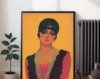 Plakat z ilustracją mody z lat 20. XX wieku, wydruk ścienny z modelką, pobieranie cyfrowe