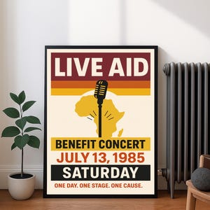 Live Aid Concert Wall Art, Retro Music Festival Poster, Vintage Wall Decor, Large Boho Digital Download for Home Office Housewarming Gift