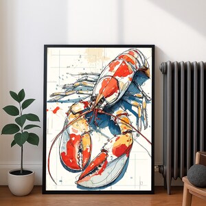Colorful Abstract Lobster Wall Art – Coastal Kitchen Decor Printable, Modern Seafood Poster, Nautical Digital Download for Beach Home Style