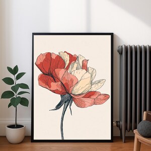 Vintage Floral Poster -Retro Rose Wall Art Print, Flower Illustration, Cottagecore Decor, Large Art Print for Living Room, Bedroom, Entryway