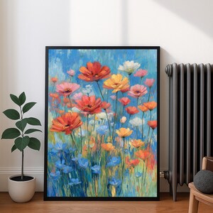 Florale Wandkunst zum Ausdrucken - Bunte Blumen Digitaler Download, Cottagecore botanischer Druck für Schlafzimmer, Eingangsbereich, Küche, Bürodekor