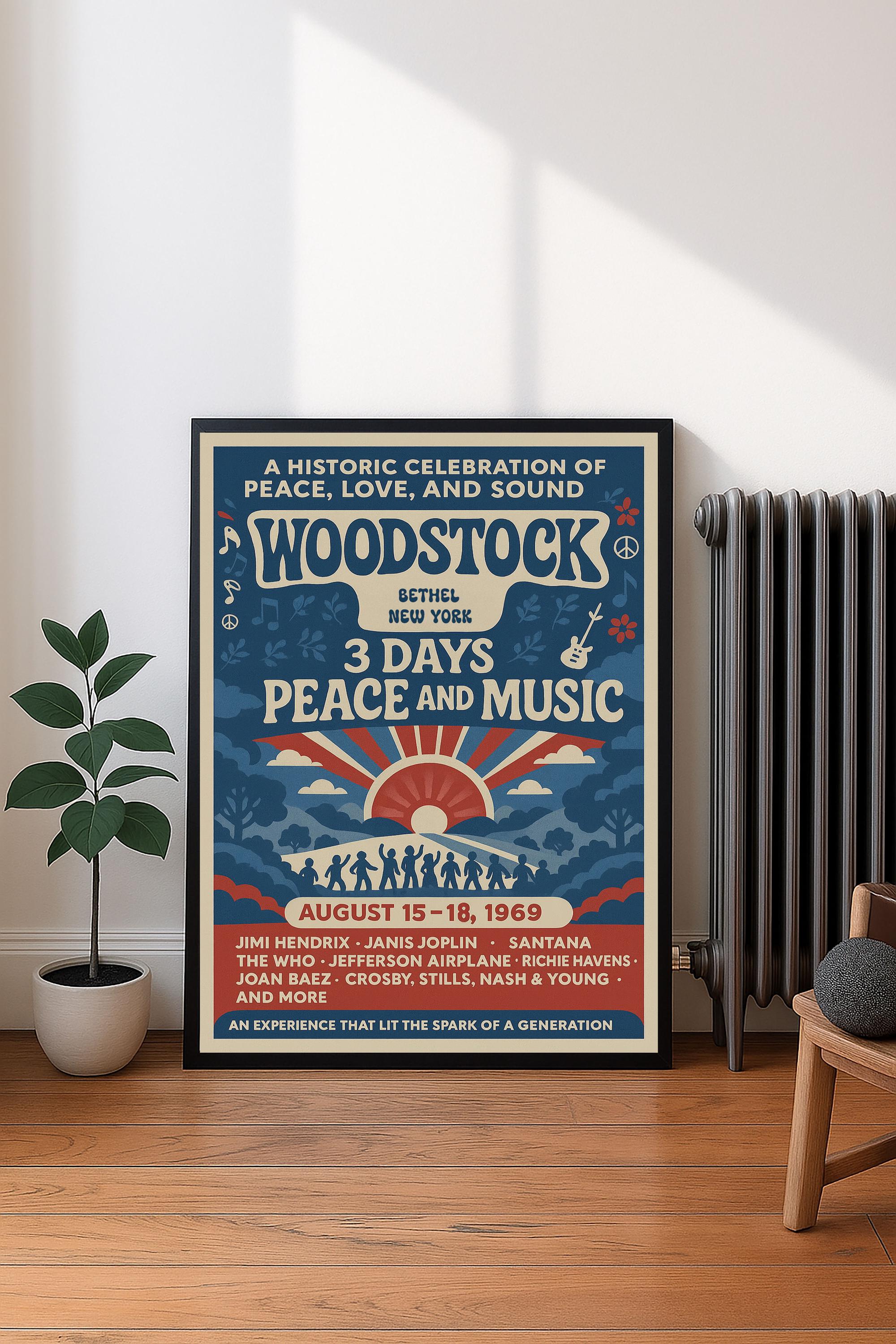 Woodstock Music Festival Poster, Retro Boho Wall Art, Digital