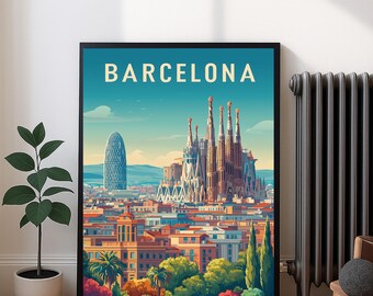 Barcelona Wall Art Print, Retro Travel Poster, Digital Download