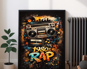 Poster da parete retrò hip-hop, poster rap anni '80, download digitale
