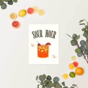 Sour Hour Aesthetic Poster, Cute Cocktail Wall Art for Trendy Bar Cart or Dorm Decor