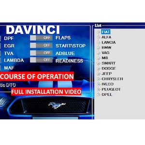 DaVinci Blue Version for DPF, EGR, AdBlue, MAF, Start Stop, Cat, Lambda Flaps + DaVinci Full Tutorial Course on Operation