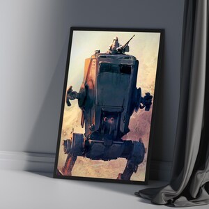 AT-ST Star Wars Wall Poster – Imperial Walker Minimalist Art Print – 240gsm Matte – Framed or Rolled Canvas