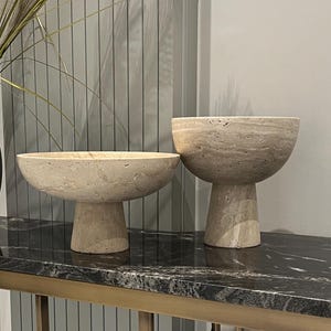 Handcrafted Travertine Pedestal Bowl – Natural Stone Centerpiece for Modern & Minimalist Decor - Marble Bowl - Marble Decor
