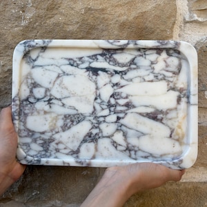 Calacatta Viola Marble Tray,Rectangular Natural Stone Serving Tray,Luxurious Vanity Tray,Unique Marble Catchall,Coffee Table Decor