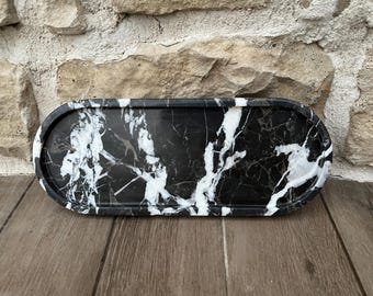 Handcrafted Black Toros Marble Tray – Turkish Stone Serving Platter