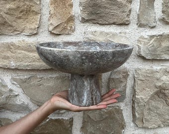 Handgefertigte Silber Travertin Sockel Schale - Rustikale Stein Herzstück, Travertin Obstschale