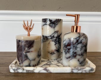 Juego de baño de mármol Calacatta Viola: 4 piezas hechas a mano
