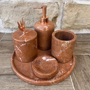 5-Piece Handmade Marble Bathroom Set | Natural Marble Set | Luxury Bathroom Decor | Marble Decor | Turkish Marble | Marble Soap Dispenser