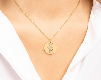 Bijoux de mai personnalisés collier fleur de naissance pendentif fleur de naissance cadeau fête des mères pour grand-mère, cadeau pour maman cadeau de demoiselle d'honneur