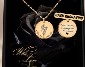 Bijoux de mai personnalisés collier fleur de naissance pendentif fleur de naissance cadeau fête des mères pour grand-mère, cadeau pour maman cadeau de demoiselle d'honneur