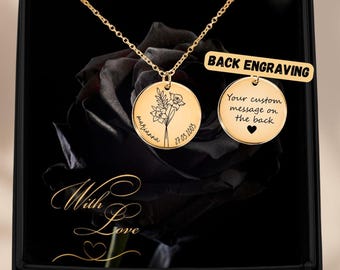 Bijoux de mars personnalisés, collier fleur de naissance, pendentif fleur de naissance, cadeau fête des mères pour grand-mère, cadeau pour maman, cadeau de demoiselle d'honneur
