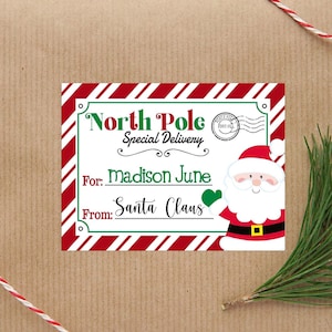 EDITABLE Santa Labels, Instant Download, 4 x 3 Custom Printable Labels, North Pole Labels, Christmas Eve, Santa Gifts Labels, Print today!