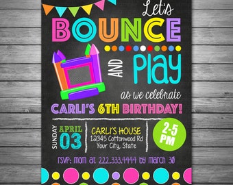 Girls Bounce House Invitation, Bounce House Birthday Invitation, Jump Party, Chalkboard Invitation, Printable or Printed Invitations