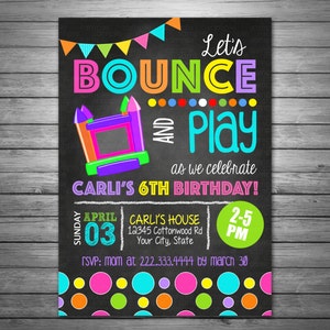 Girls Bounce House Invitation, Bounce House Birthday Invitation, Jump Party, Chalkboard Invitation, Printable or Printed Invitations