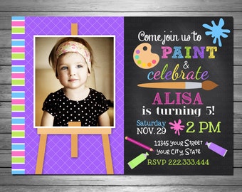 Painting Party Birthday Invitations, Art Party Birthday, Girls Painting Birthday, Painting Party. Printable or Printed Invitations